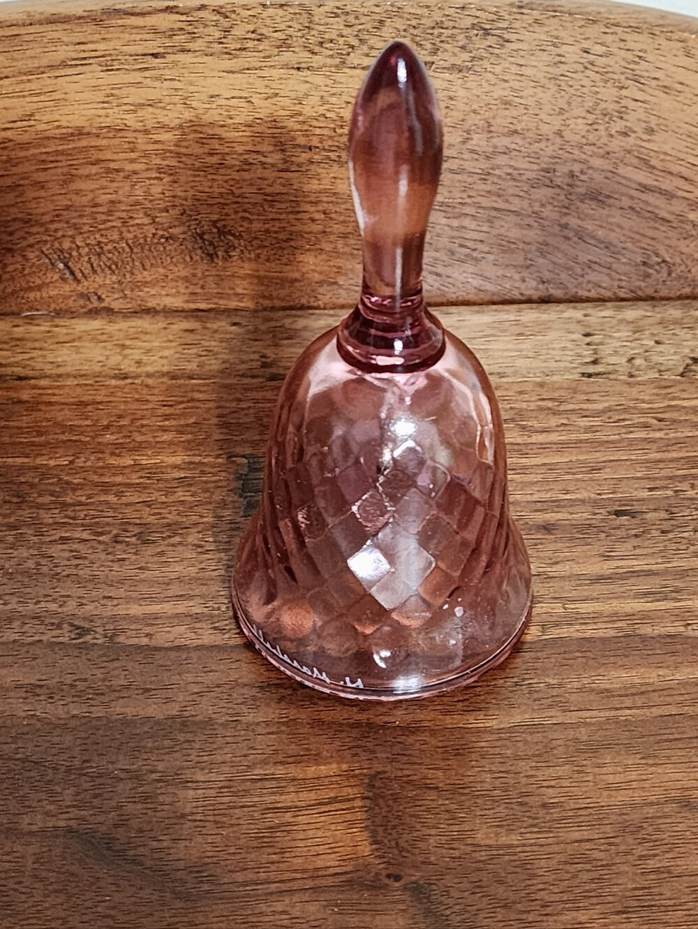 Fenton Pink Diamond Glass Bell  Painted Flower Signed Marshall 4.5” Grandmother - Picture 5 of 7